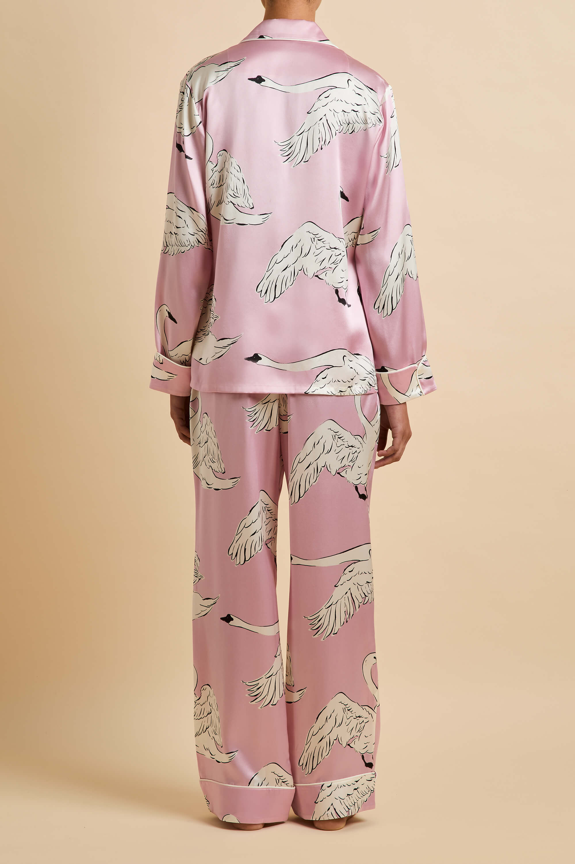 Lila Selene Pink Swan Pajamas in Silk Satin