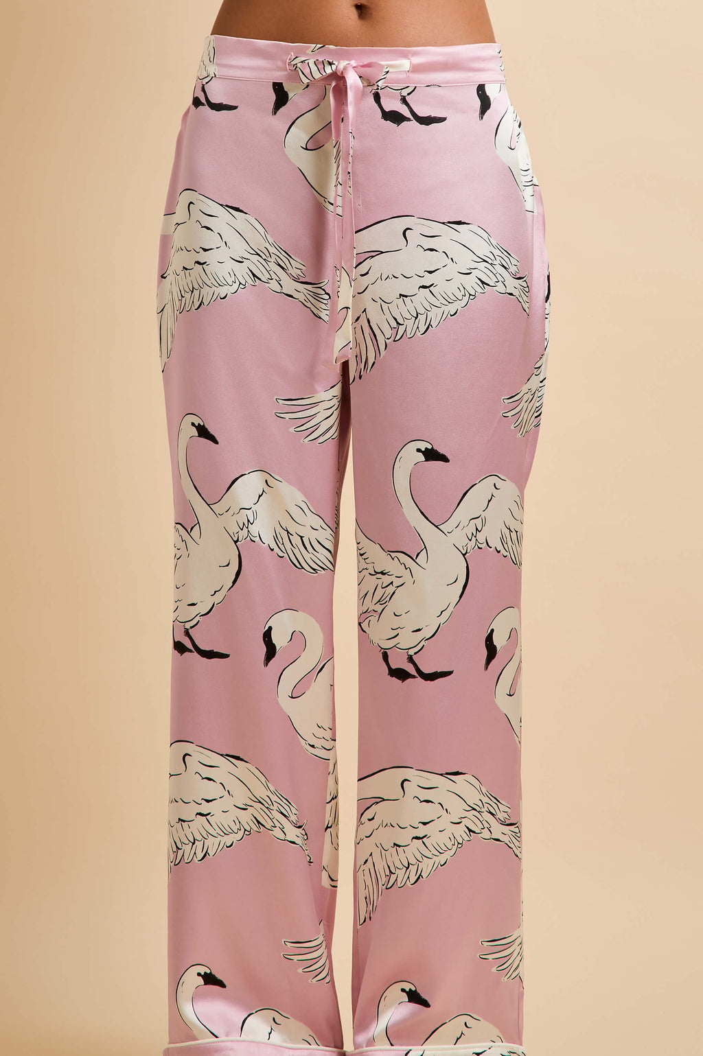 Lila Selene Pink Swan Pajamas in Silk Satin