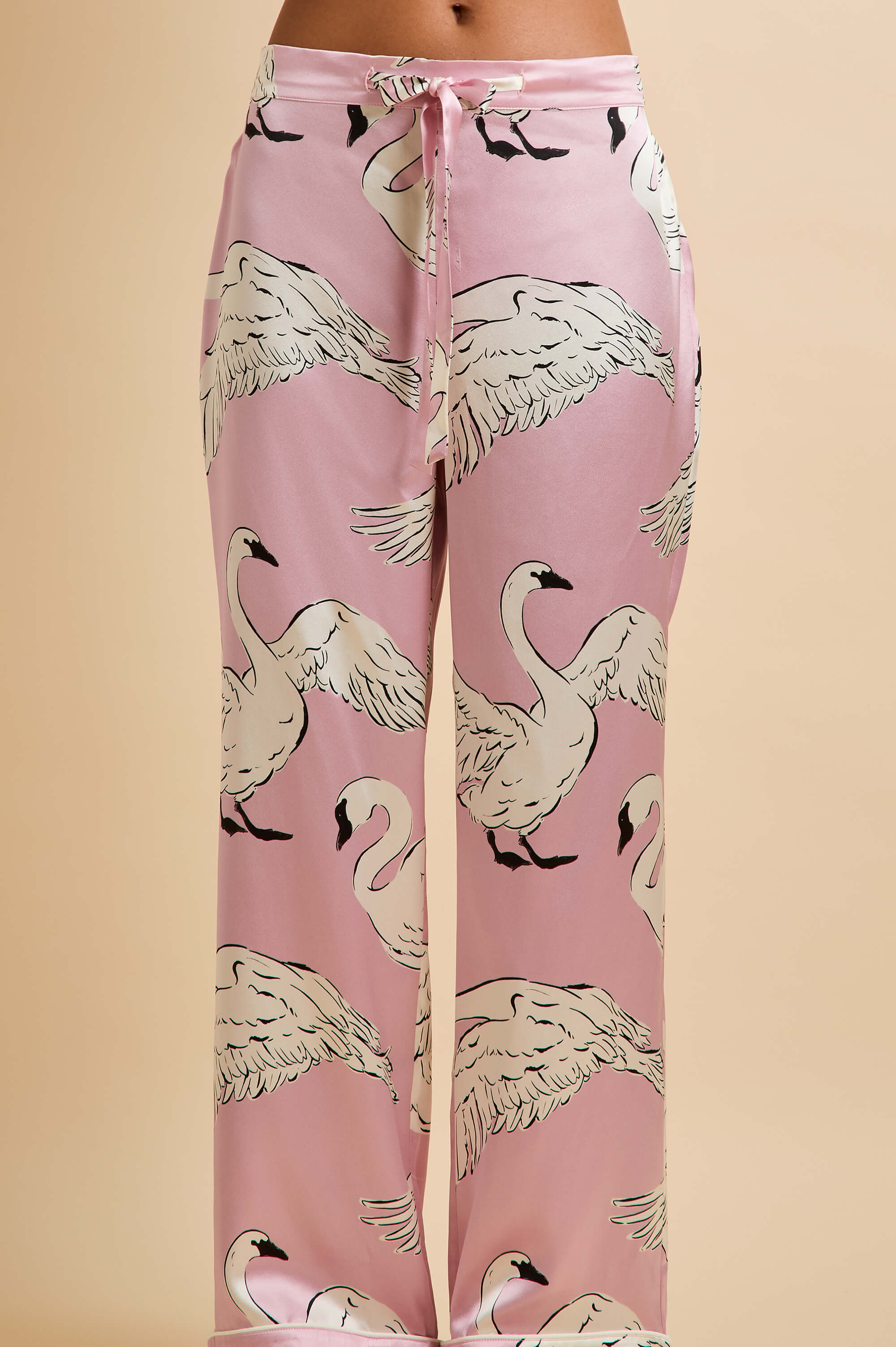Lila Selene Pink Swan Pajamas in Silk Satin