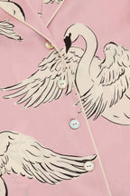 Lila Selene Pink Swan Pajamas in Silk Satin