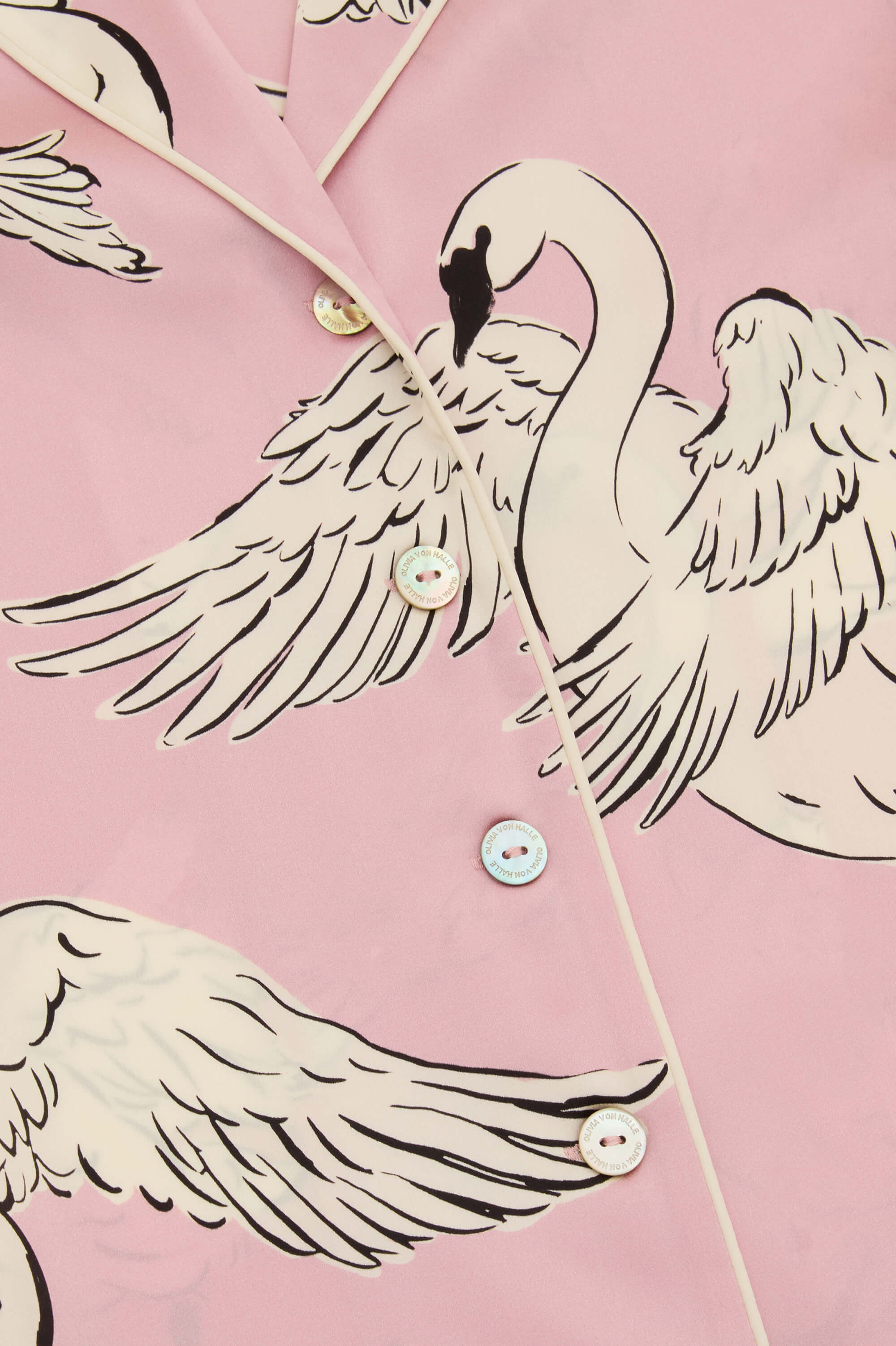 Lila Selene Pink Swan Pajamas in Silk Satin