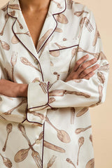 Lila Sevilla Cream Silverware Pajamas in Silk Satin