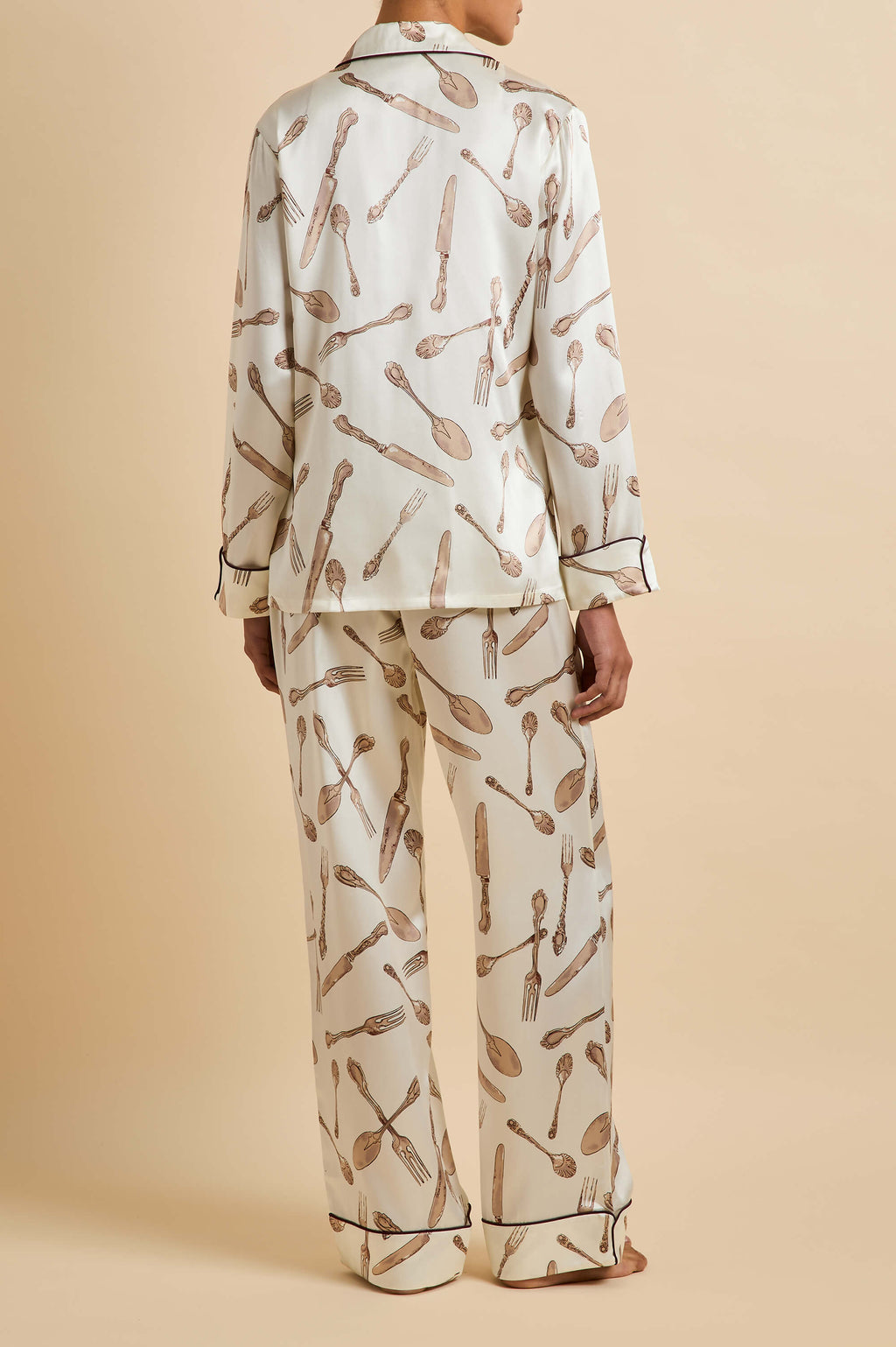 Lila Sevilla Cream Silverware Pajamas in Silk Satin