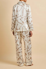 Lila Sevilla Cream Silverware Pajamas in Silk Satin