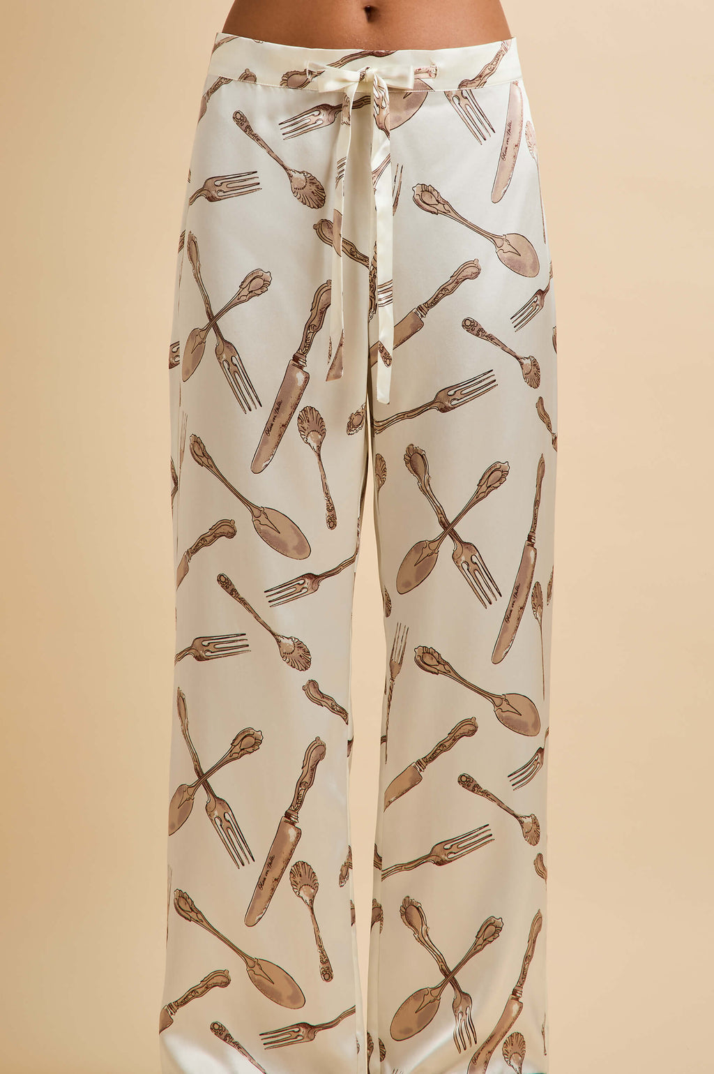 Lila Sevilla Cream Silverware Pajamas in Silk Satin