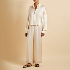 Lita Bone Cream Pajamas in Silk Satin