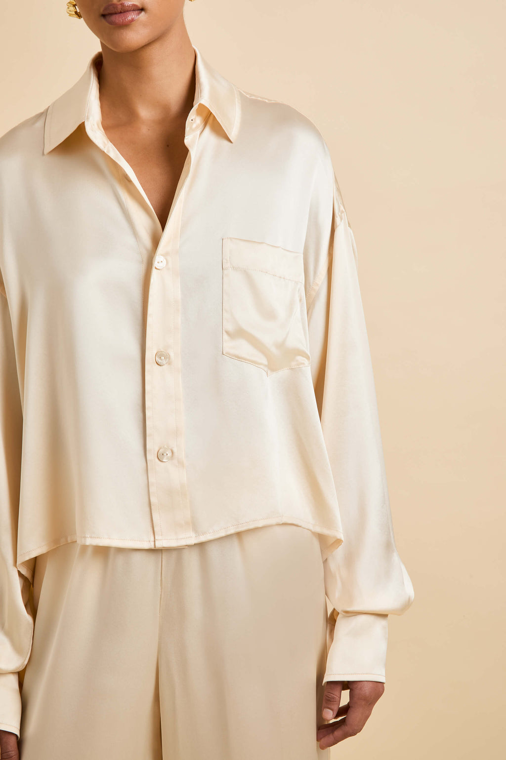 Lita Bone Cream Pajamas in Silk Satin