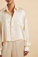 Lita Bone Cream Pajamas in Silk Satin