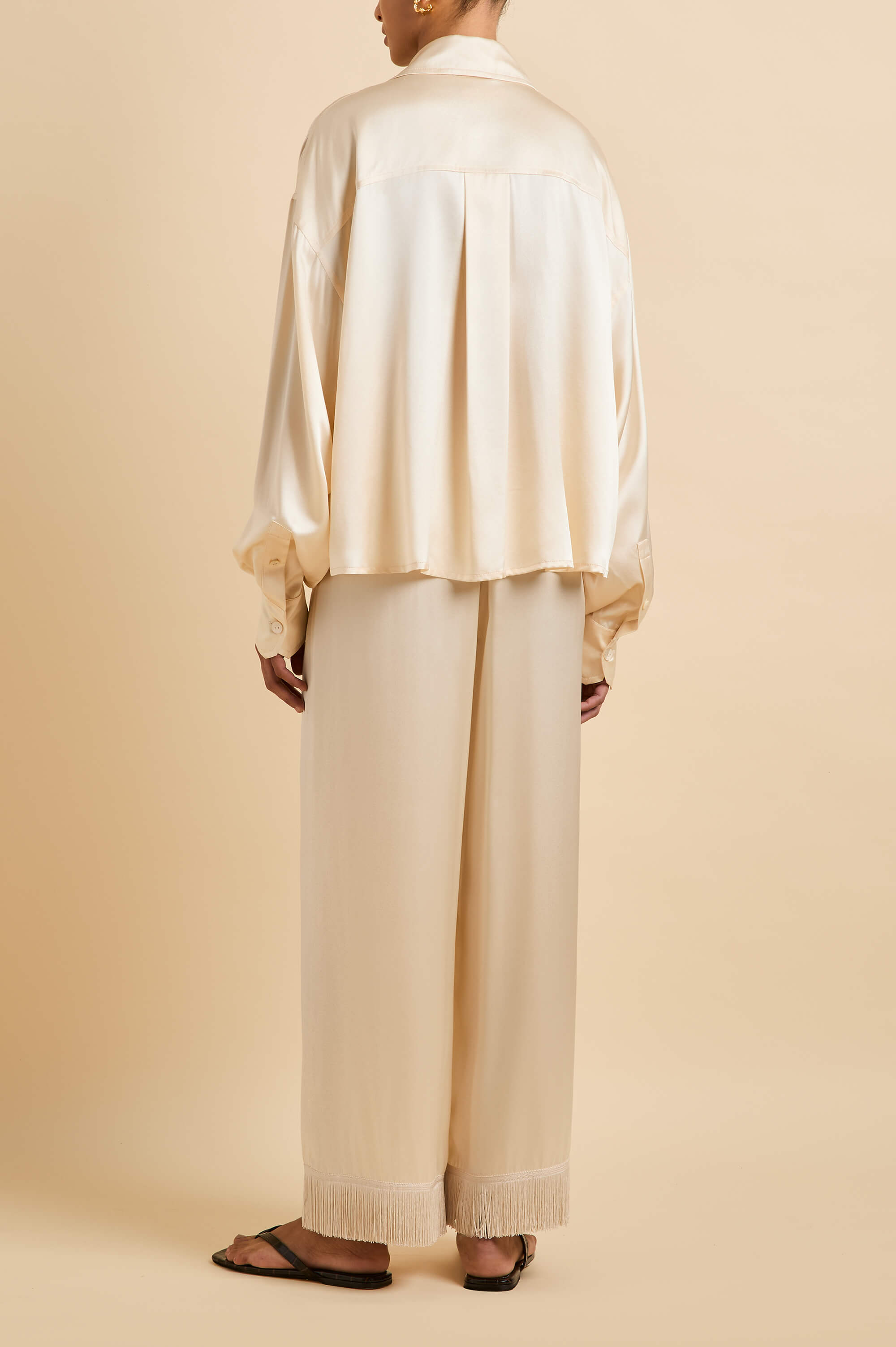 Lita Bone Cream Pajamas in Silk Satin