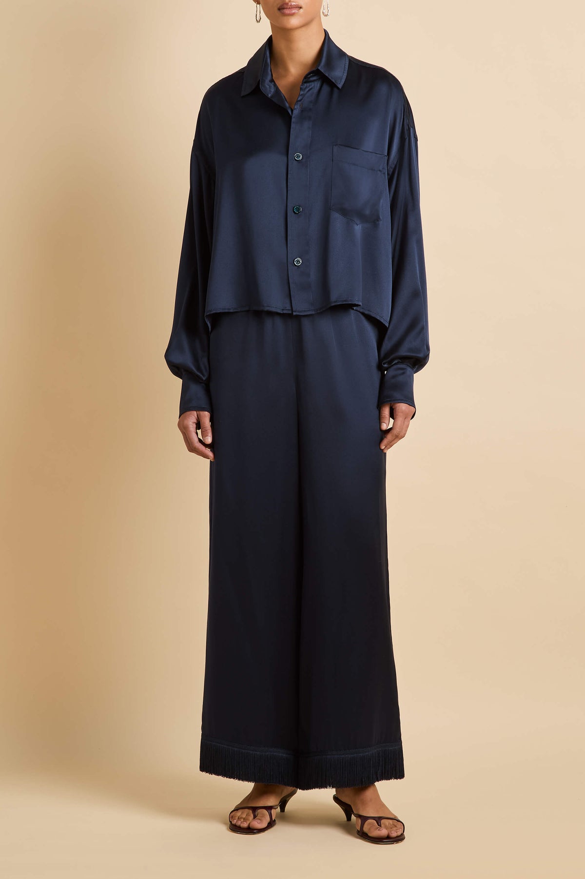 Lita Navy Pajamas in Silk Satin