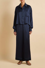 Lita Navy Pajamas in Silk Satin