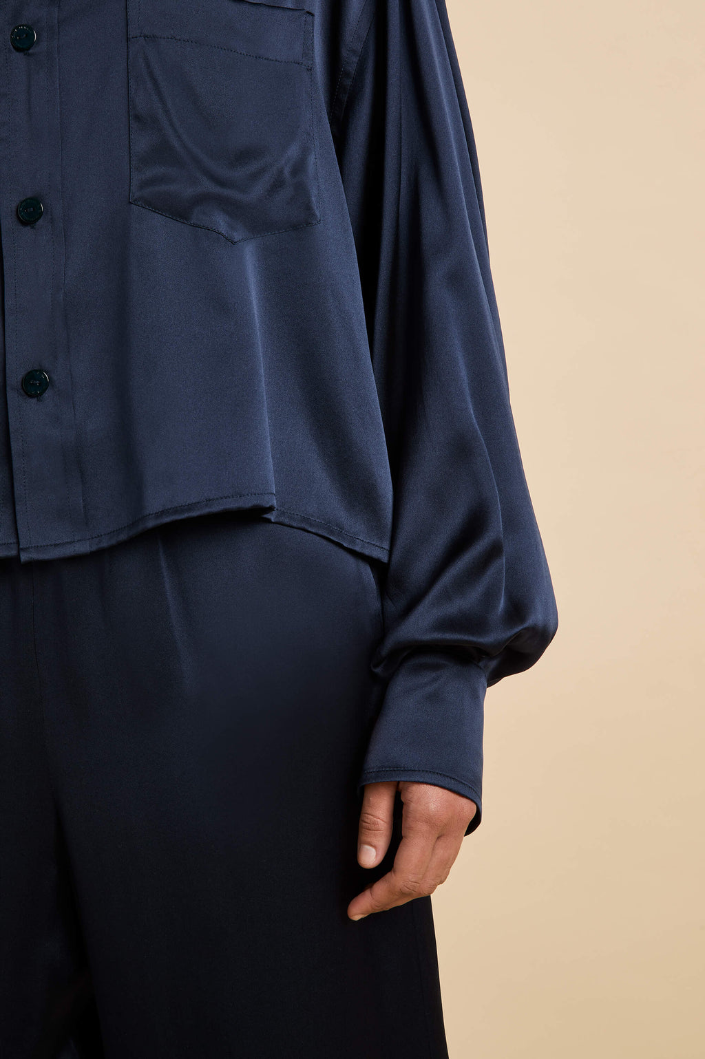 Lita Navy Pajamas in Silk Satin