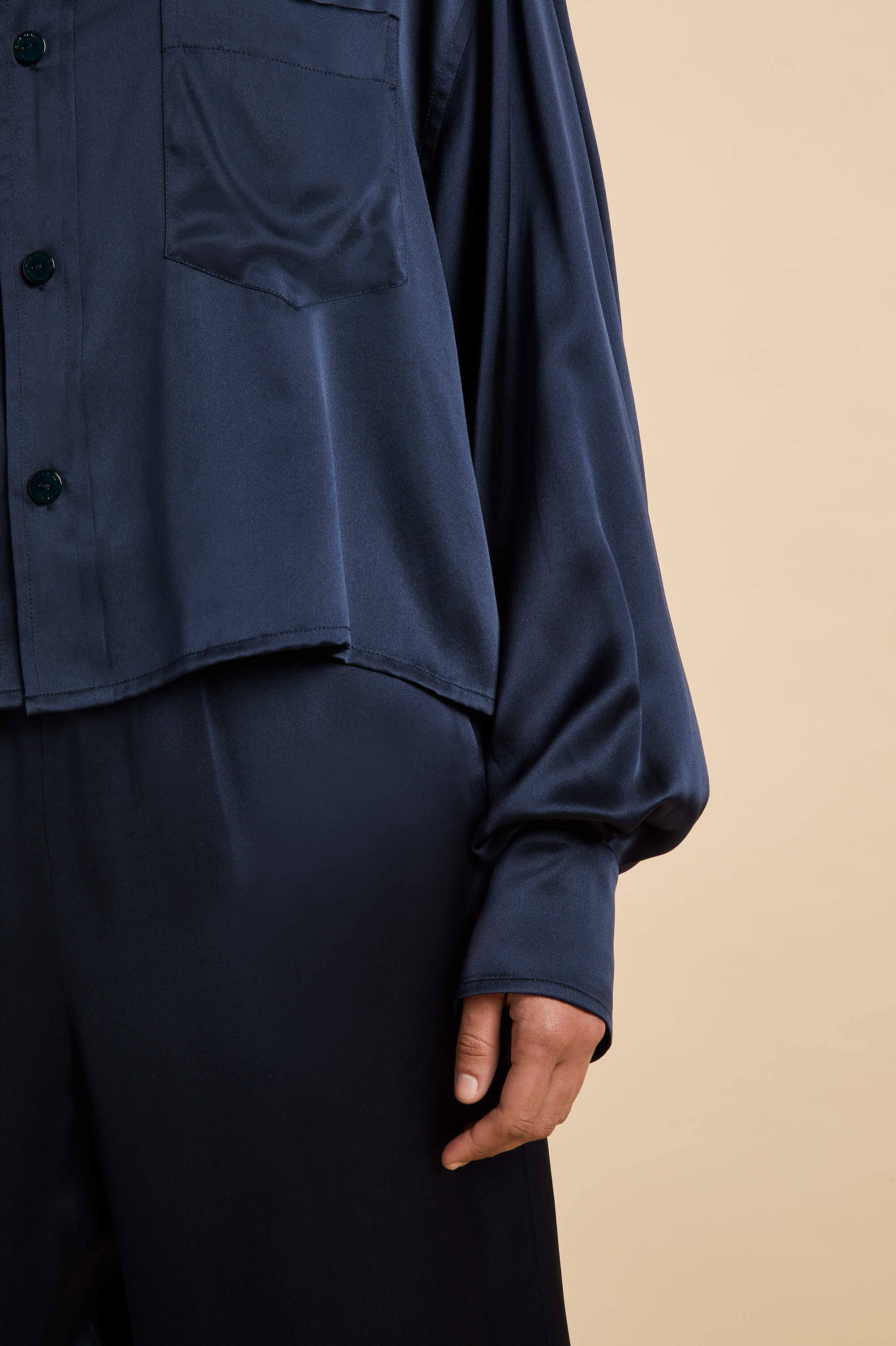 Lita Navy Pajamas in Silk Satin