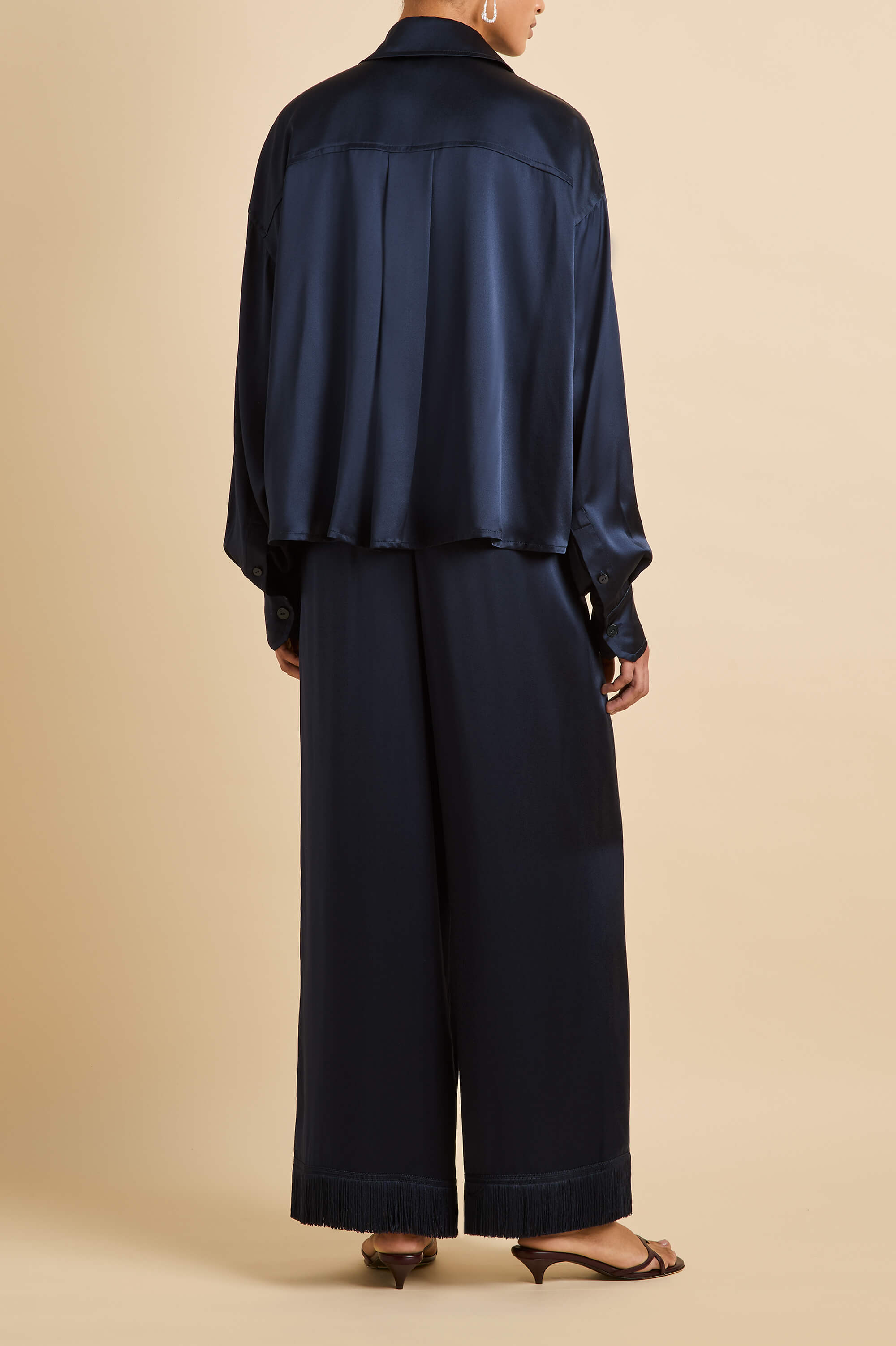 Lita Navy Pajamas in Silk Satin