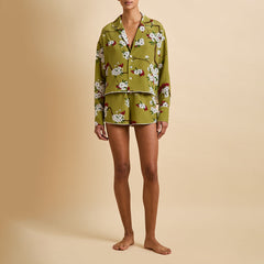 Lucia Cecille Green Blossom Pajamas in Silk Crêpe de Chine