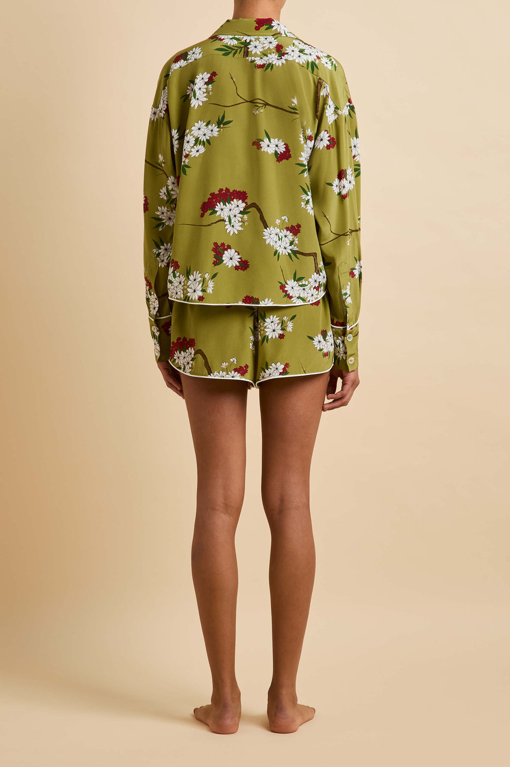 Lucia Cecille Green Blossom Pajamas in Silk Crêpe de Chine