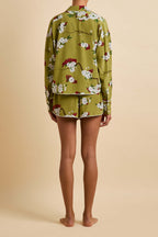 Lucia Cecille Green Blossom Pajamas in Silk Crêpe de Chine