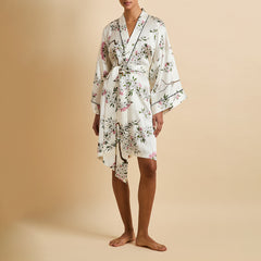 Mimi Ana Ivory Blossom Robe in Silk Satin