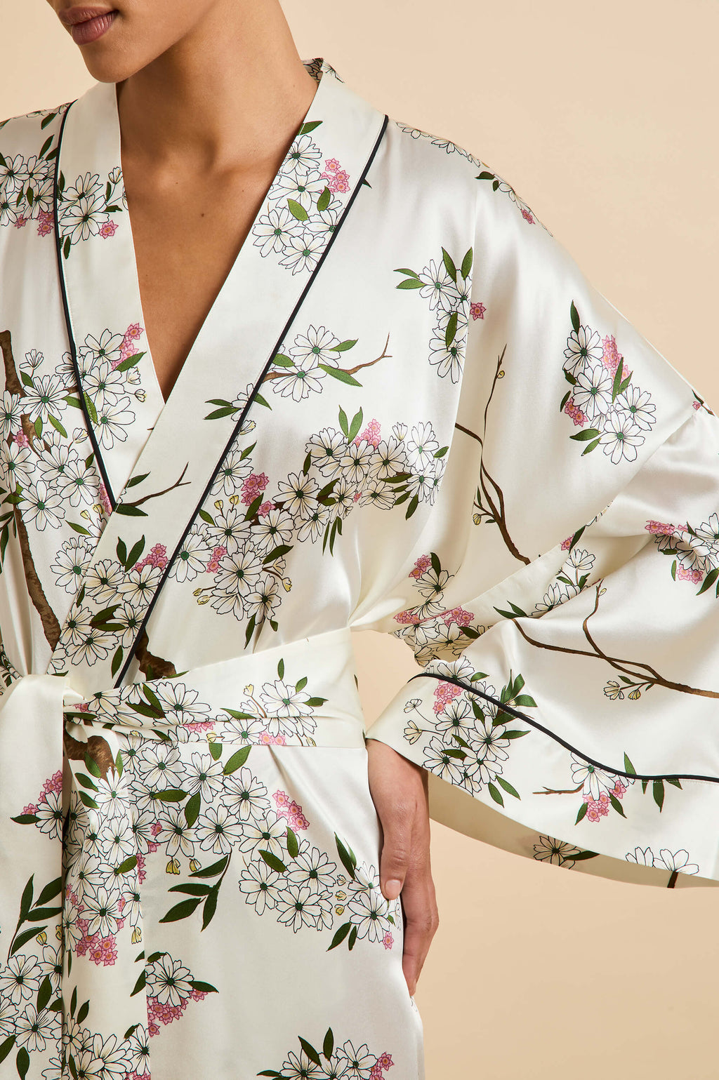 Mimi Ana Ivory Blossom Robe in Silk Satin