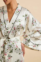Mimi Ana Ivory Blossom Robe in Silk Satin