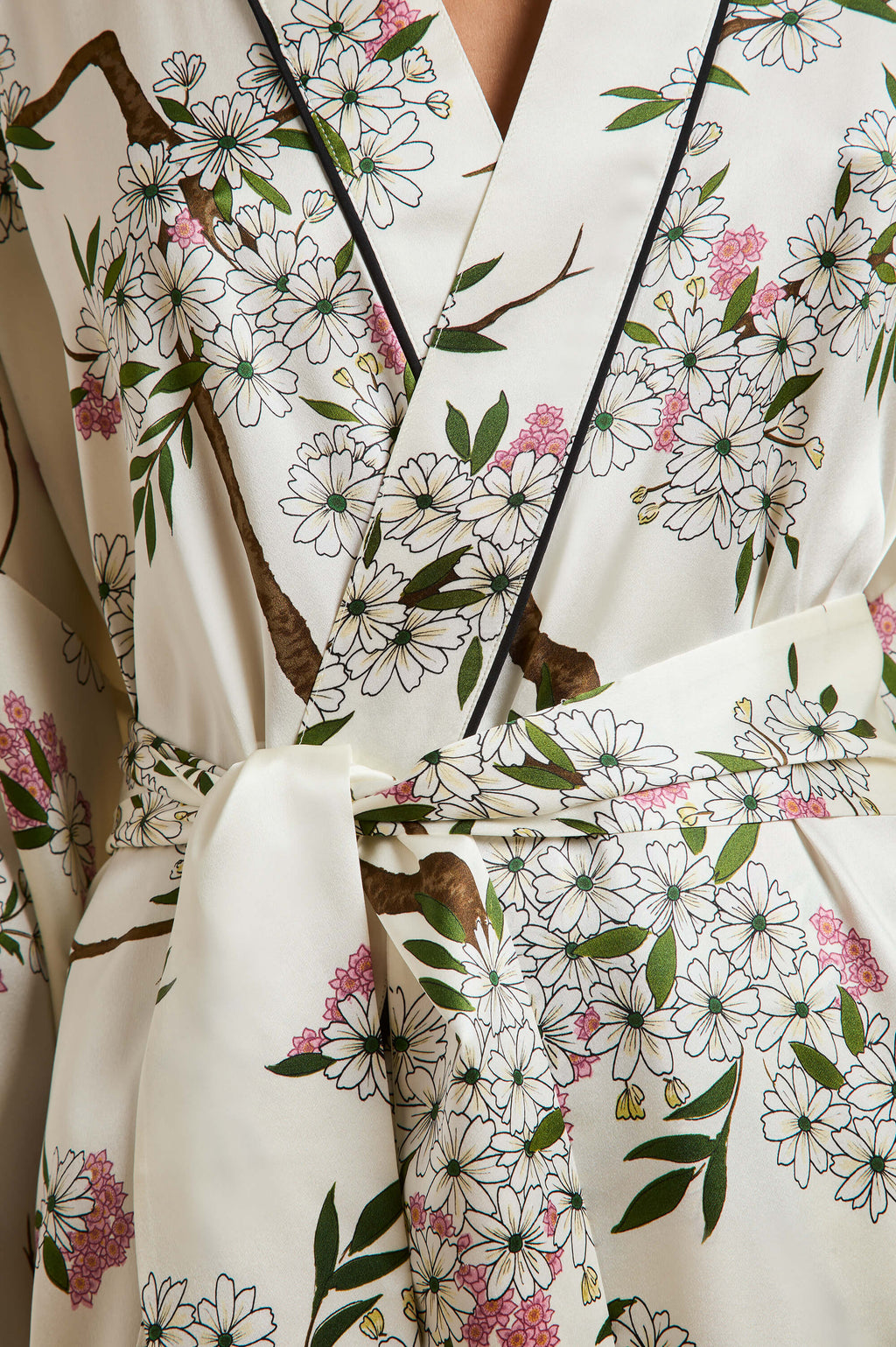 Mimi Ana Ivory Blossom Robe in Silk Satin