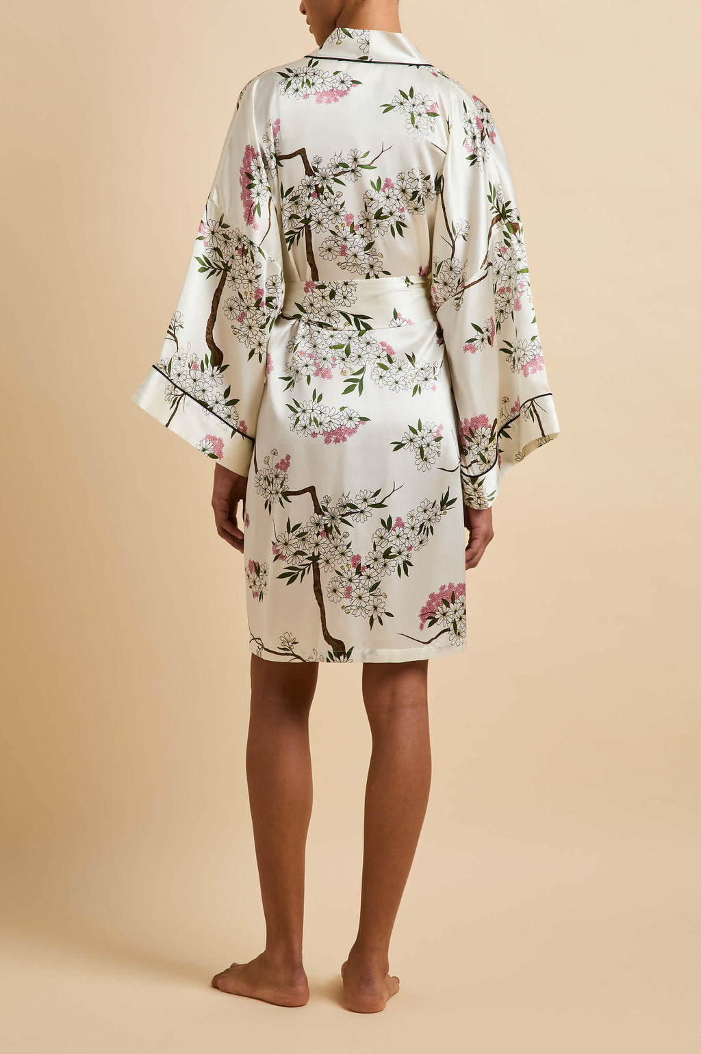 Mimi Ana Ivory Blossom Robe in Silk Satin