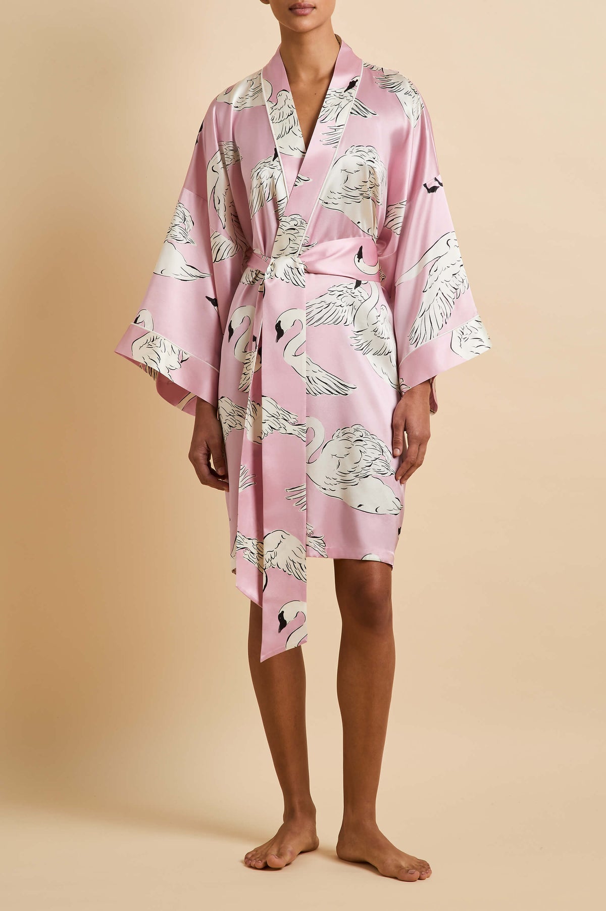 Mimi Selene Pink Swan Robe in Silk Satin