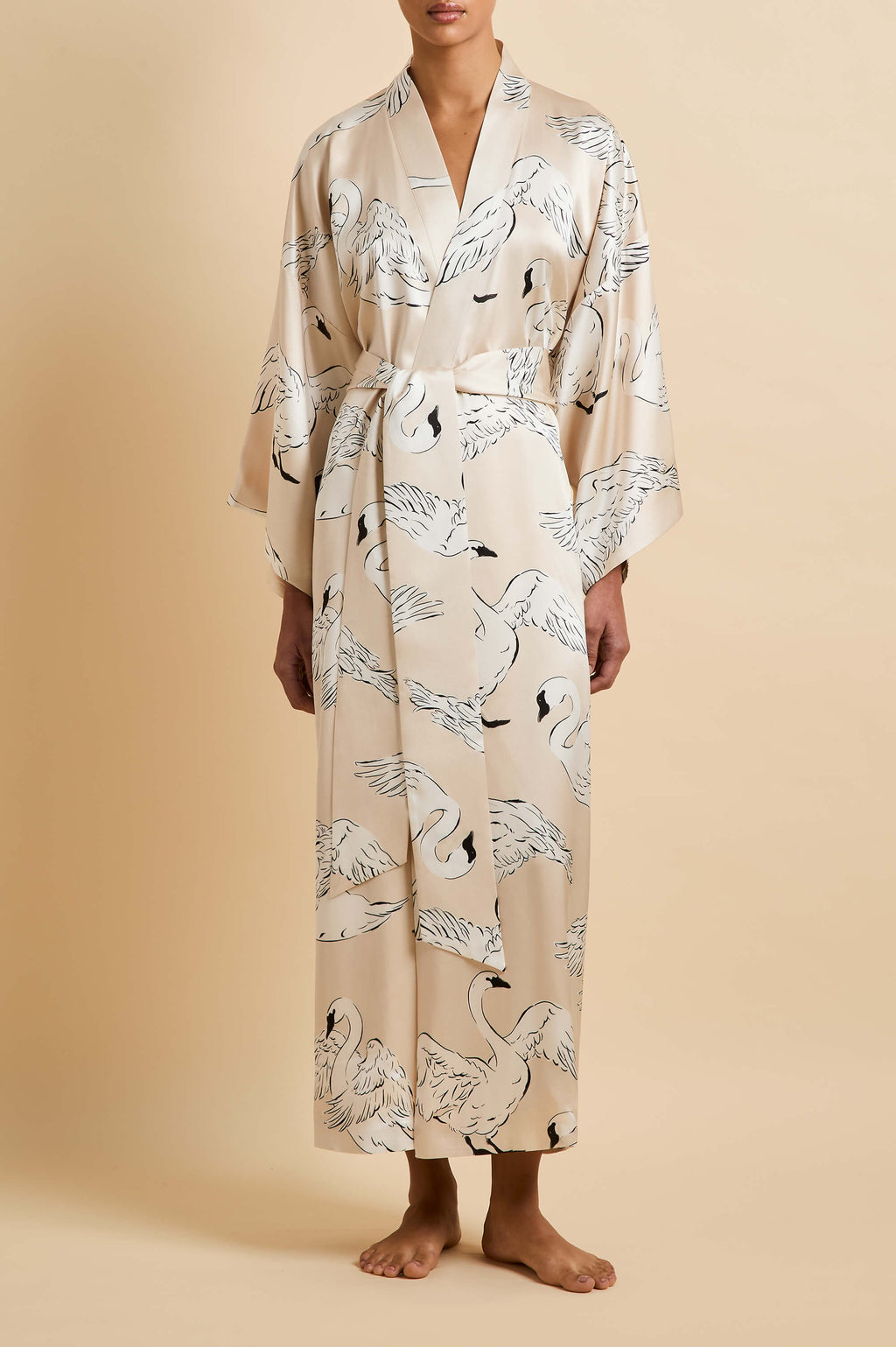 Queenie Blanca Cream Swan Robe in Silk Satin