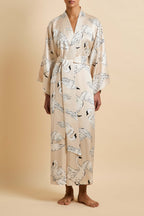 Queenie Blanca Cream Swan Robe in Silk Satin