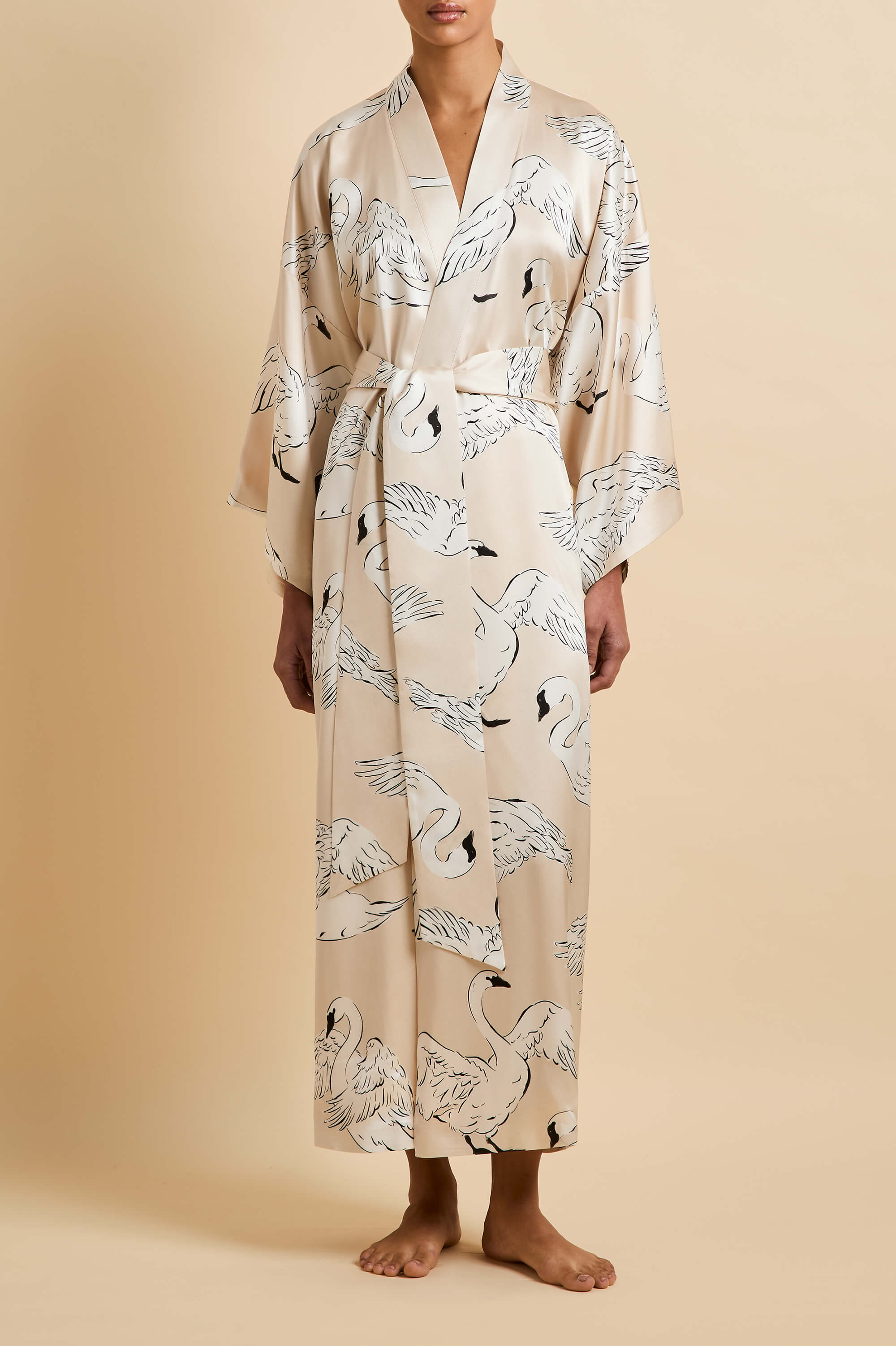 Queenie Blanca Cream Swan Robe in Silk Satin