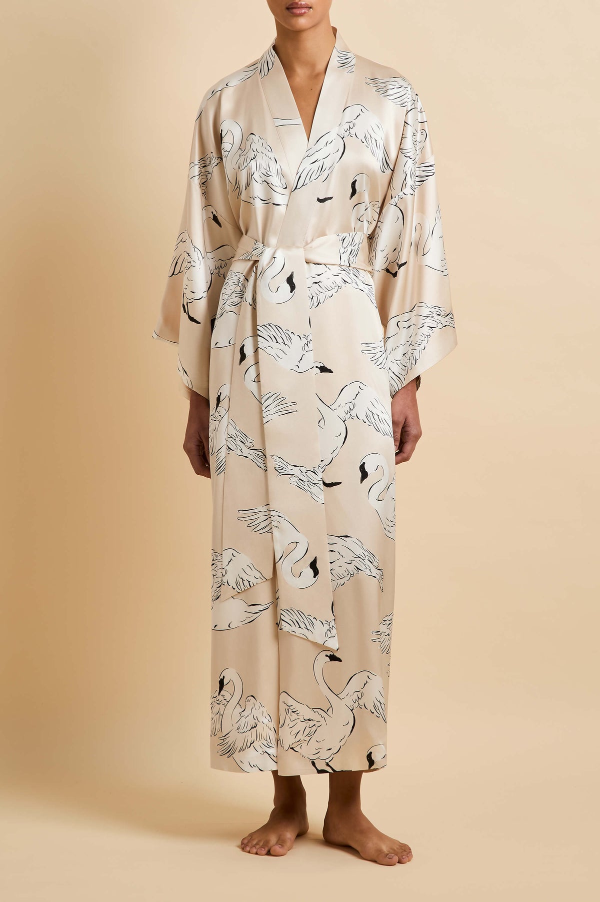 Queenie Blanca Cream Swan Robe in Silk Satin