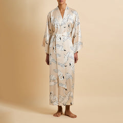 Queenie Blanca Cream Swan Robe in Silk Satin