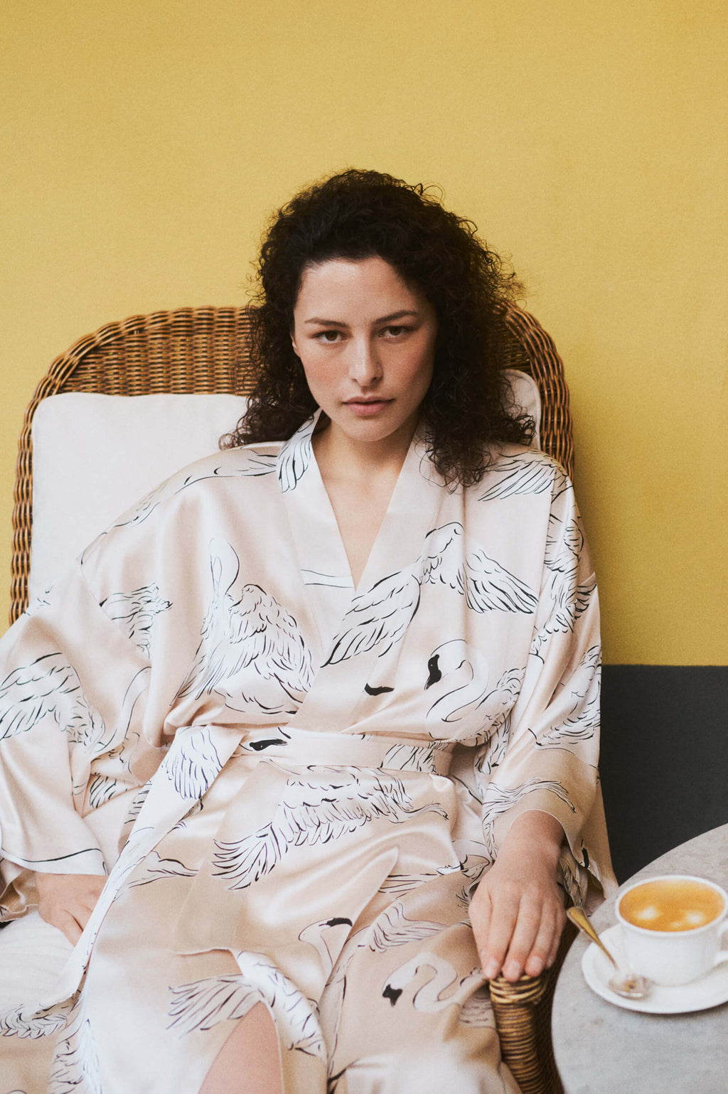 Queenie Blanca Cream Swan Robe in Silk Satin