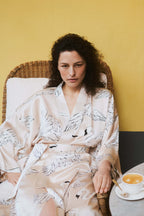 Queenie Blanca Cream Swan Robe in Silk Satin