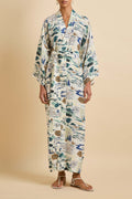 Queenie Cadaqués Cream Landscape Robe in Silk Crêpe de Chine