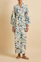 Queenie Cadaqués Cream Landscape Robe in Silk Crêpe de Chine