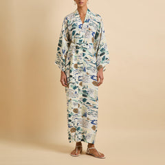 Queenie Cadaqués Cream Landscape Robe in Silk Crêpe de Chine