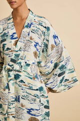 Queenie Cadaqués Cream Landscape Robe in Silk Crêpe de Chine