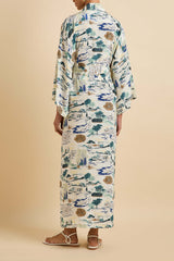 Queenie Cadaqués Cream Landscape Robe in Silk Crêpe de Chine