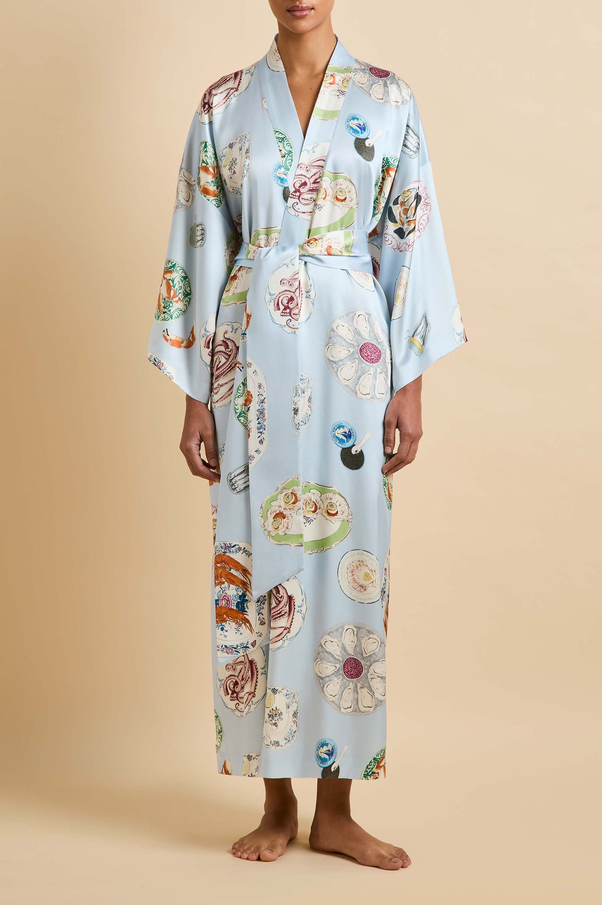 Queenie Cadiz Blue Seafood Robe in Silk Satin