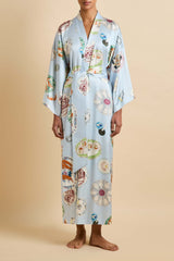 Queenie Cadiz Blue Seafood Robe in Silk Satin