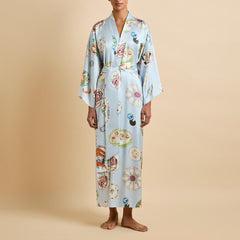 Queenie Cadiz Blue Seafood Robe in Silk Satin
