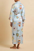 Queenie Cadiz Blue Seafood Robe in Silk Satin