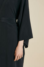 Queenie Black Robe in Silk Crêpe de Chine