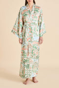 Queenie Mansion Peach Landscape Robe in Silk Satin
