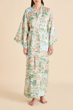 Queenie Mansion Peach Landscape Robe in Silk Satin