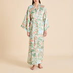 Queenie Mansion Peach Landscape Robe in Silk Satin