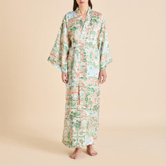 Queenie Mansion Peach Landscape Robe in Silk Satin