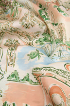 Queenie Mansion Peach Landscape Robe in Silk Satin