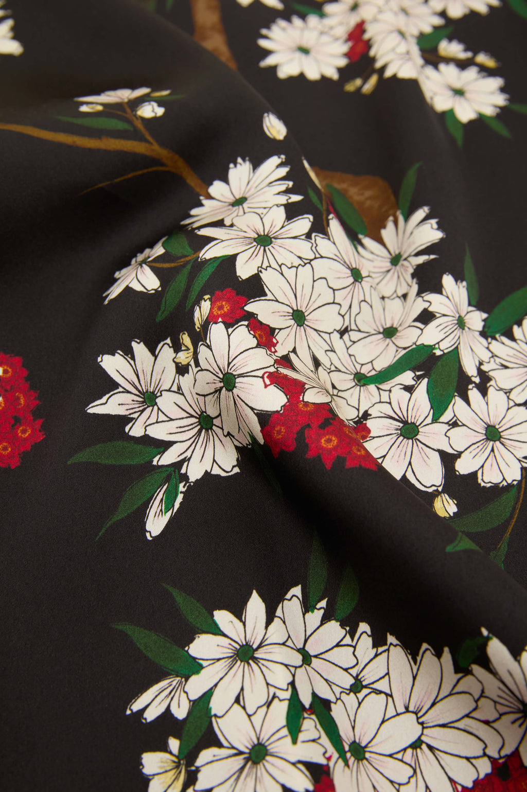 Queenie René Black Blossom Robe in Silk Satin